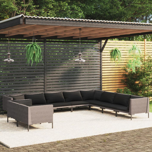 10-tlg. Garten-Lounge-Set mit Kissen Poly Rattan Dunkelgrau