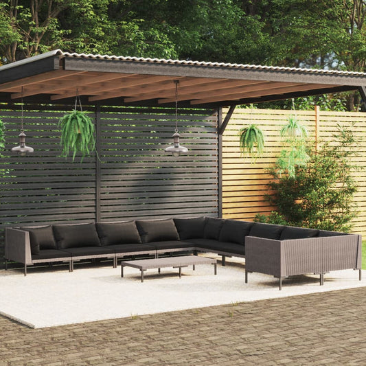 10-tlg. Garten-Lounge-Set mit Kissen Poly Rattan Dunkelgrau