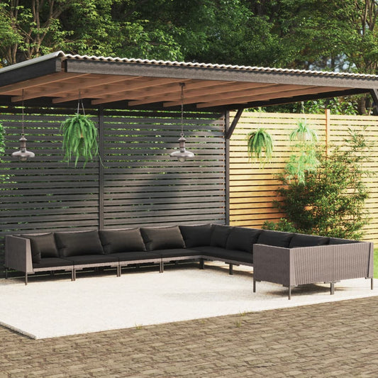 10-tlg. Garten-Lounge-Set mit Kissen Poly Rattan Dunkelgrau