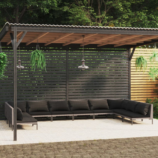 10-tlg. Garten-Lounge-Set mit Kissen Poly Rattan Dunkelgrau