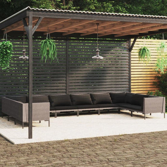 10-tlg. Garten-Lounge-Set mit Kissen Poly Rattan Dunkelgrau