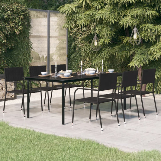 Garden dining table black 200x100x74 cm steel and glass