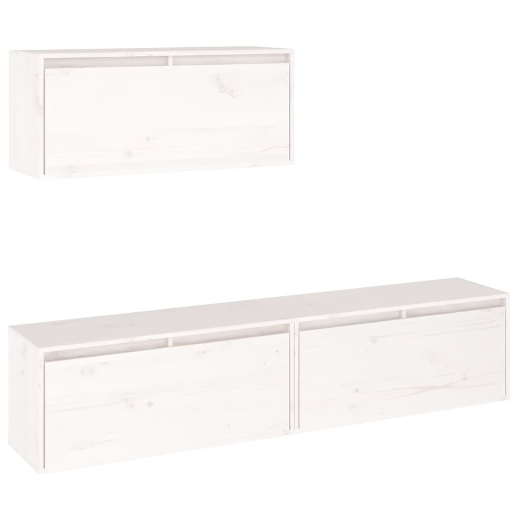 Meubles TV 3 pièces en pin massif blanc