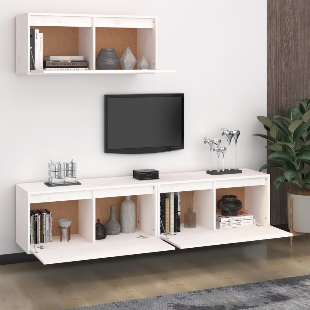 Meubles TV 3 pièces en pin massif blanc