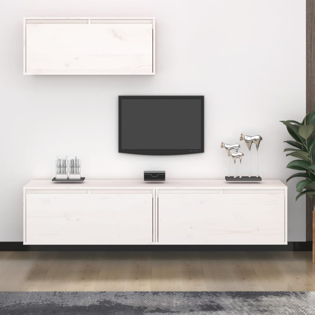 Meubles TV 3 pièces en pin massif blanc
