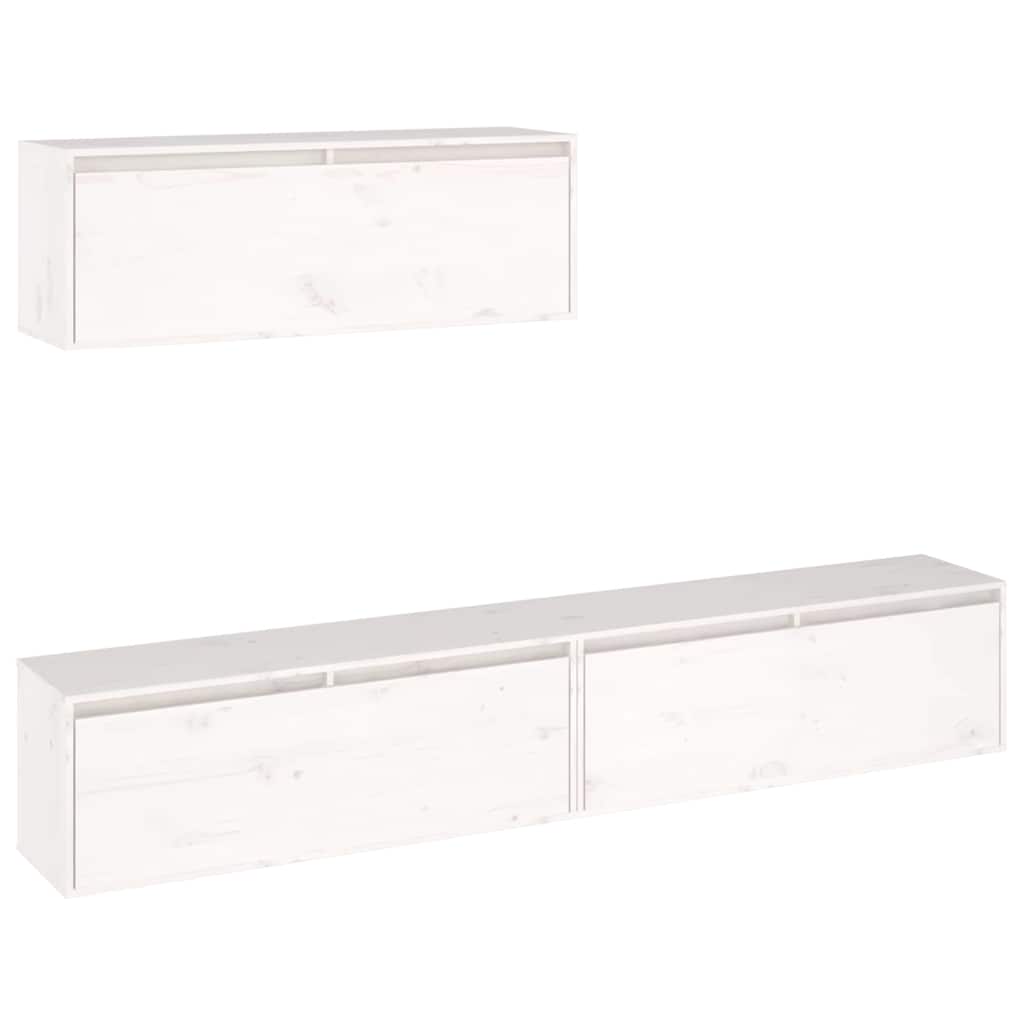 3-teiliges TV-Schrank-Set Weißes Massivholz Kiefer