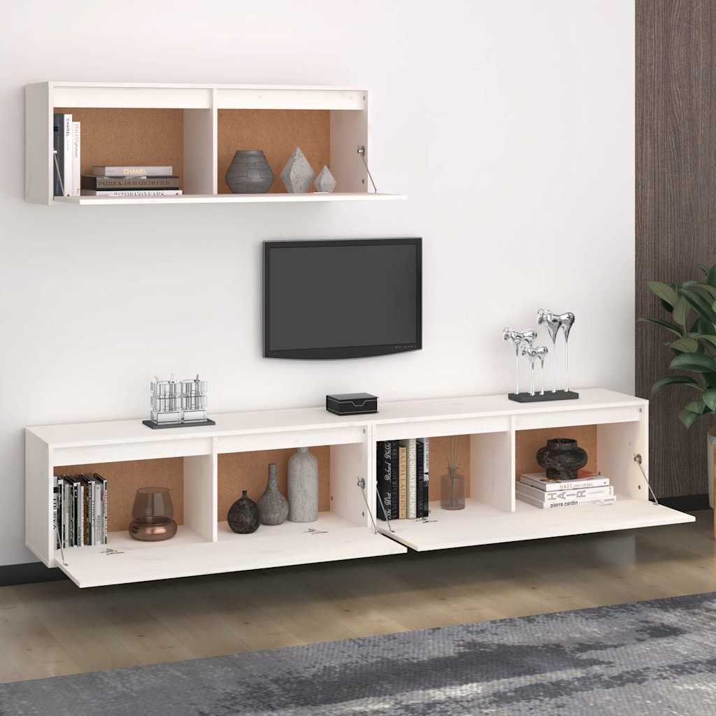 3-teiliges TV-Schrank-Set Weißes Massivholz Kiefer