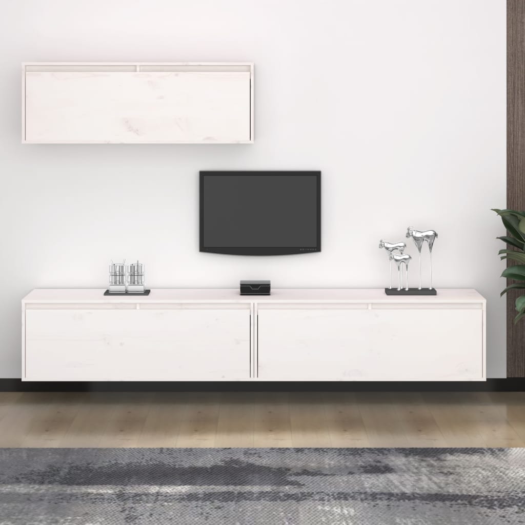 3-teiliges TV-Schrank-Set Weißes Massivholz Kiefer