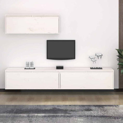 3-teiliges TV-Schrank-Set Weißes Massivholz Kiefer