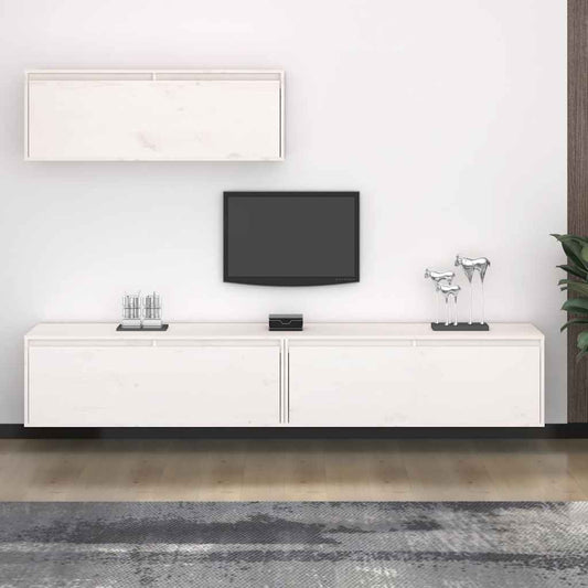 3-teiliges TV-Schrank-Set Weißes Massivholz Kiefer