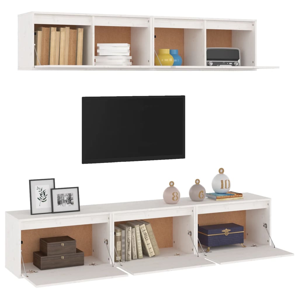 Meubles TV 5 pièces en pin massif blanc