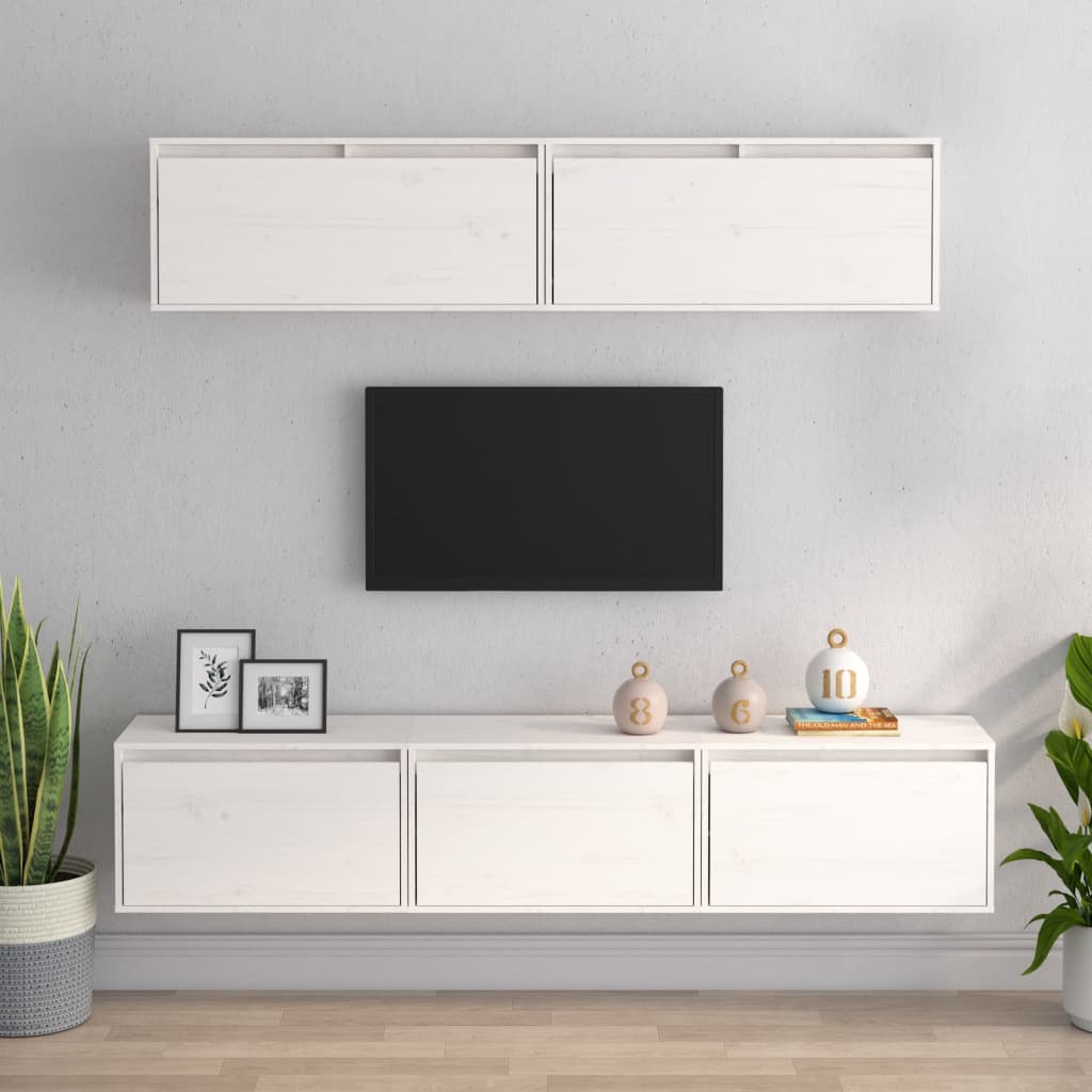 Meubles TV 5 pièces en pin massif blanc