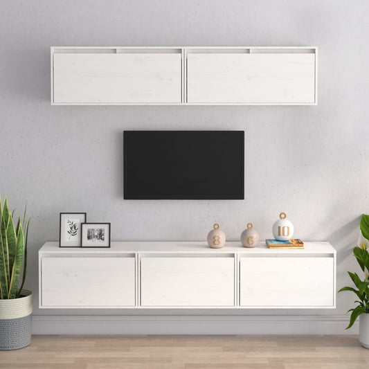 Meubles TV 5 pièces en pin massif blanc
