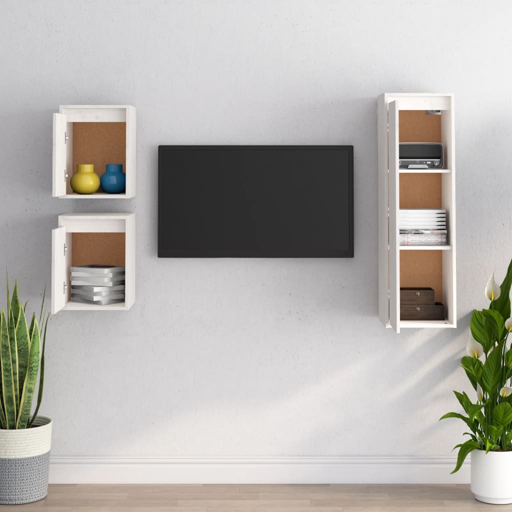 Meubles TV 3 pièces en pin massif blanc