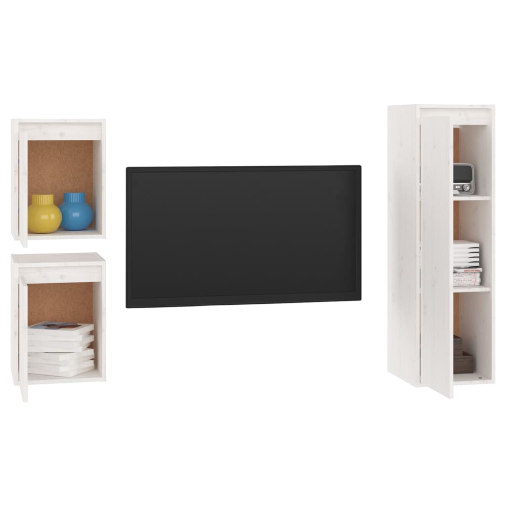 Meubles TV 3 pièces en pin massif blanc