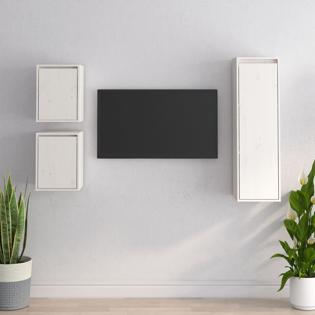 Meubles TV 3 pièces en pin massif blanc