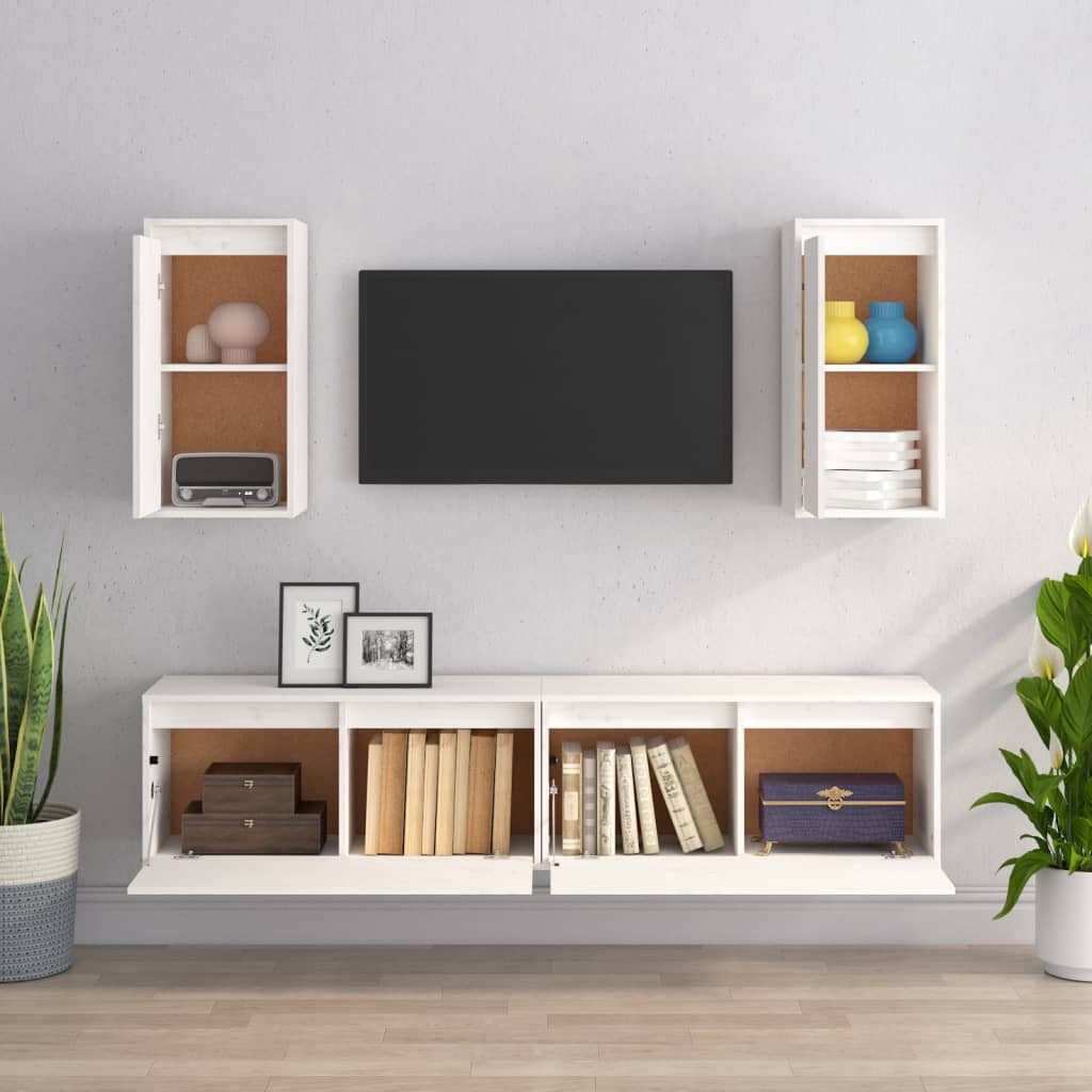 Meubles TV 4 pièces en pin massif blanc