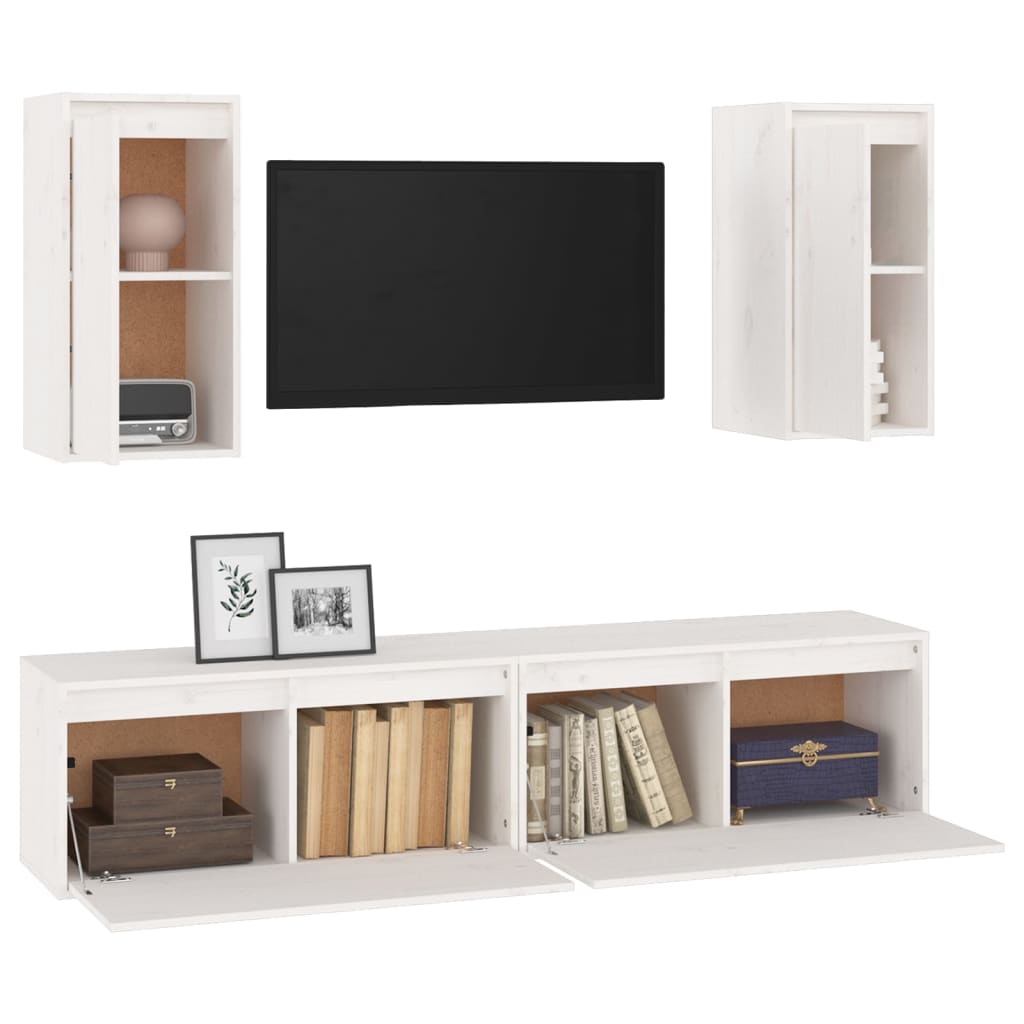 Meubles TV 4 pièces en pin massif blanc
