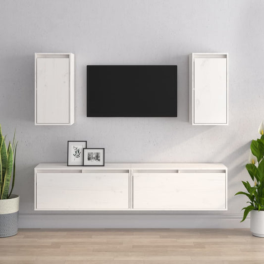 Meubles TV 4 pièces en pin massif blanc