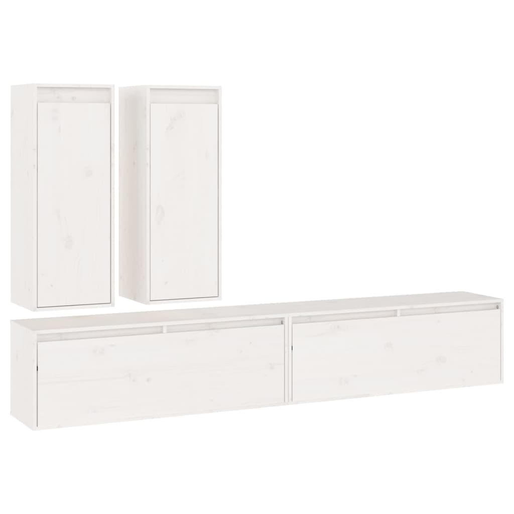 Meubles TV 4 pièces en pin massif blanc