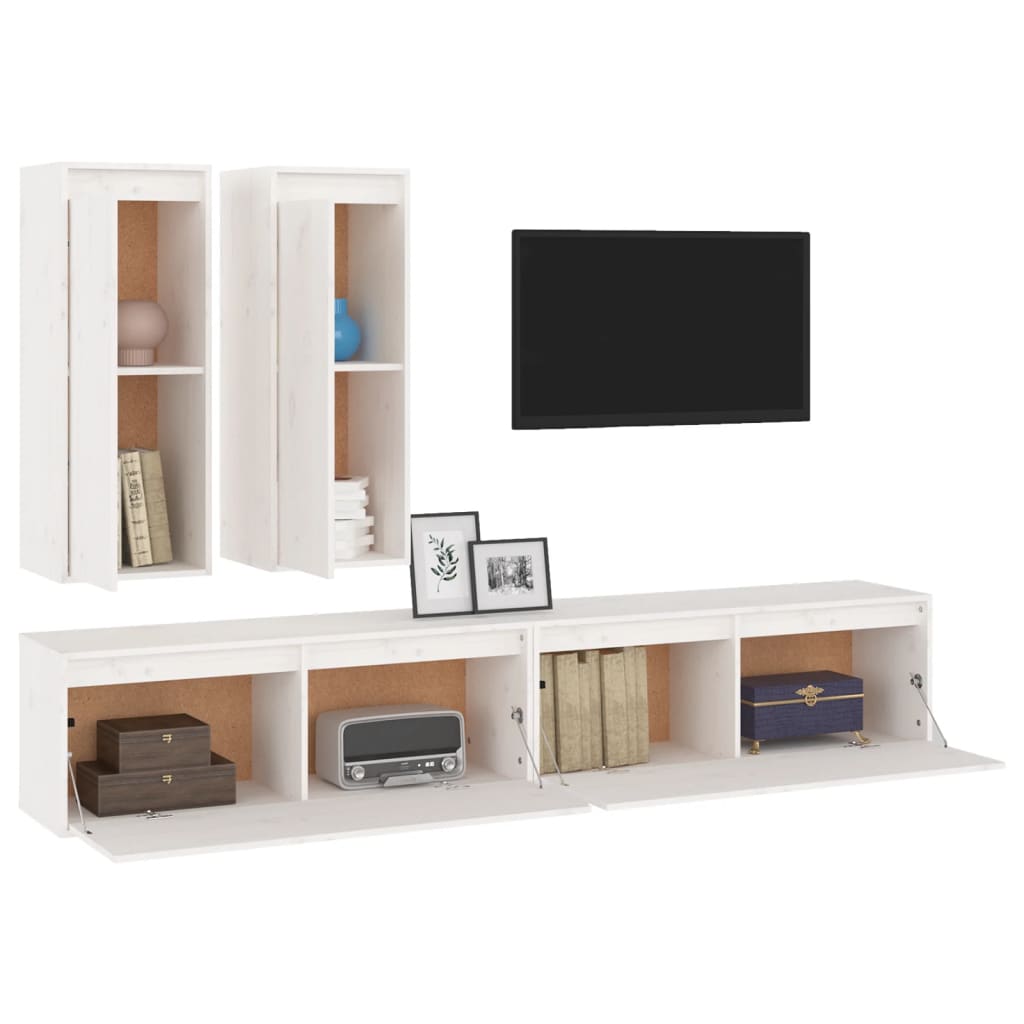 Meubles TV 4 pièces en pin massif blanc