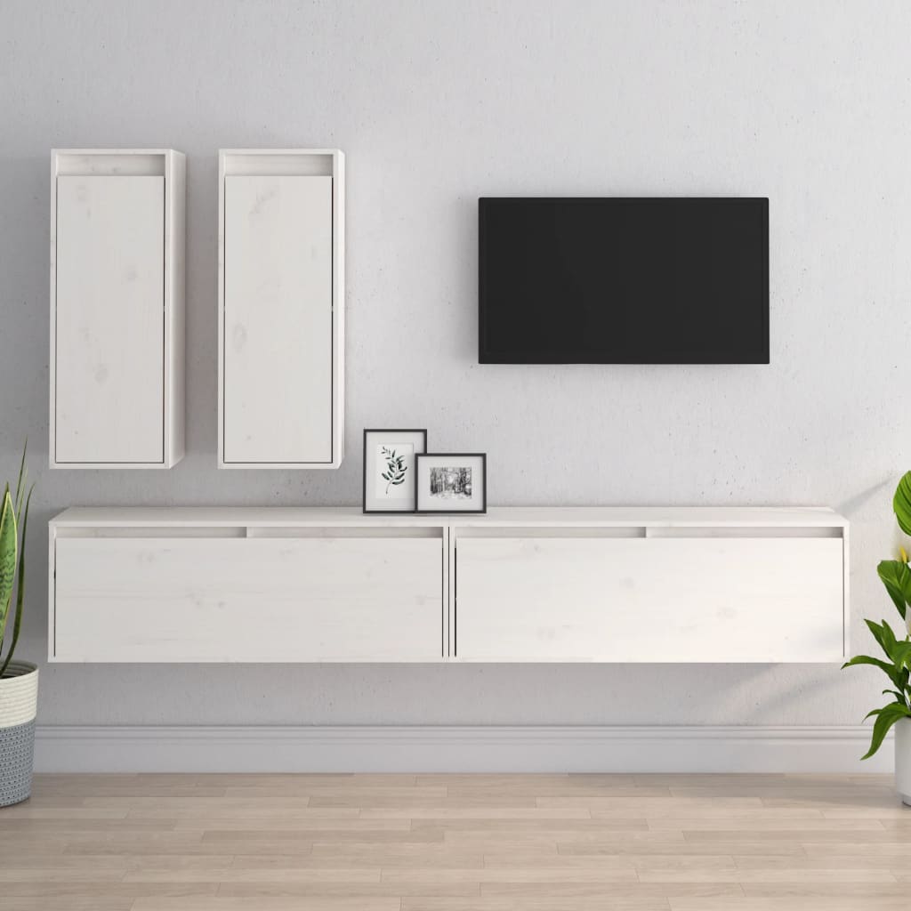 Meubles TV 4 pièces en pin massif blanc
