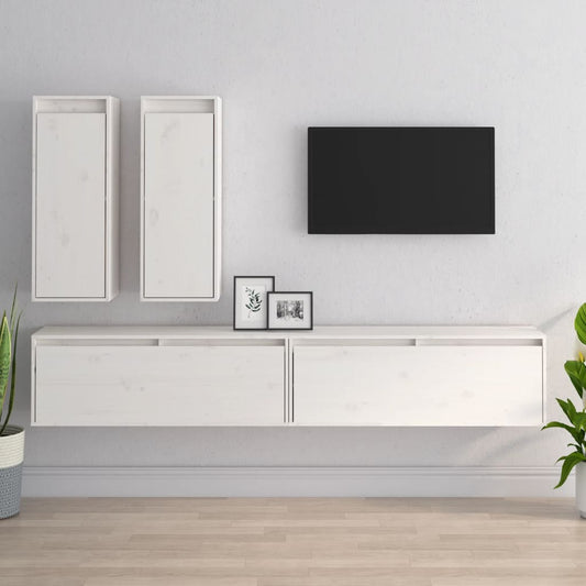 Meubles TV 4 pièces en pin massif blanc