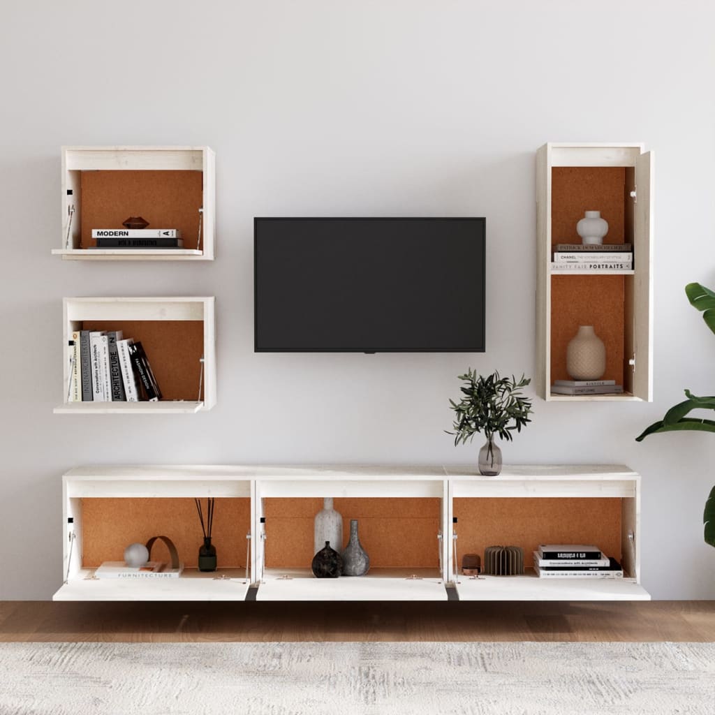 Meubles TV 6 pièces en pin massif blanc