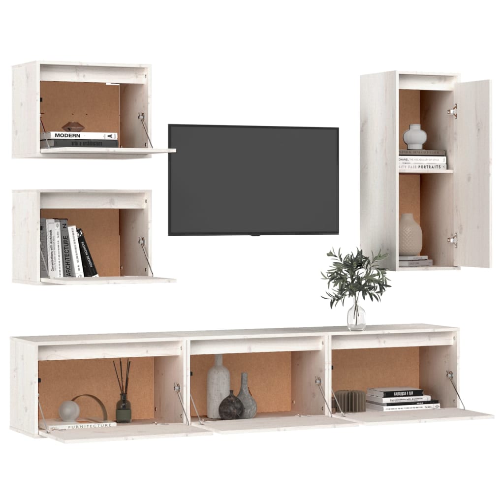 Meubles TV 6 pièces en pin massif blanc