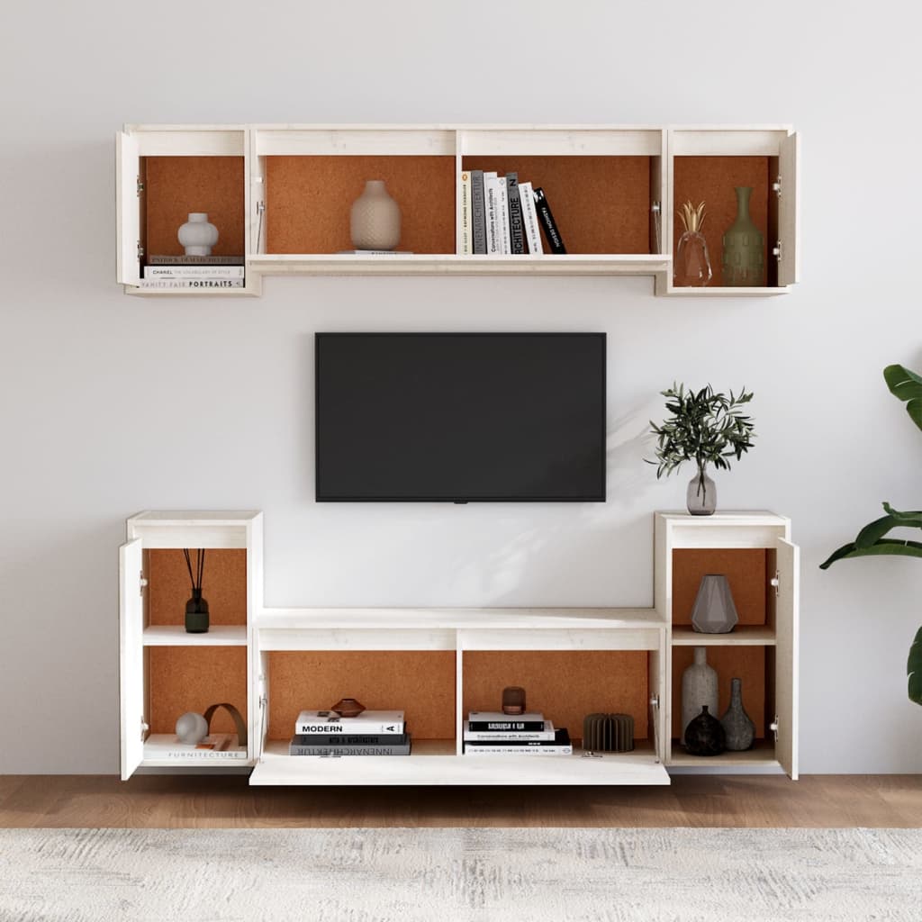 Meubles TV 6 pièces en pin massif blanc