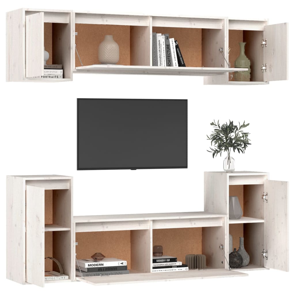 Meubles TV 6 pièces en pin massif blanc