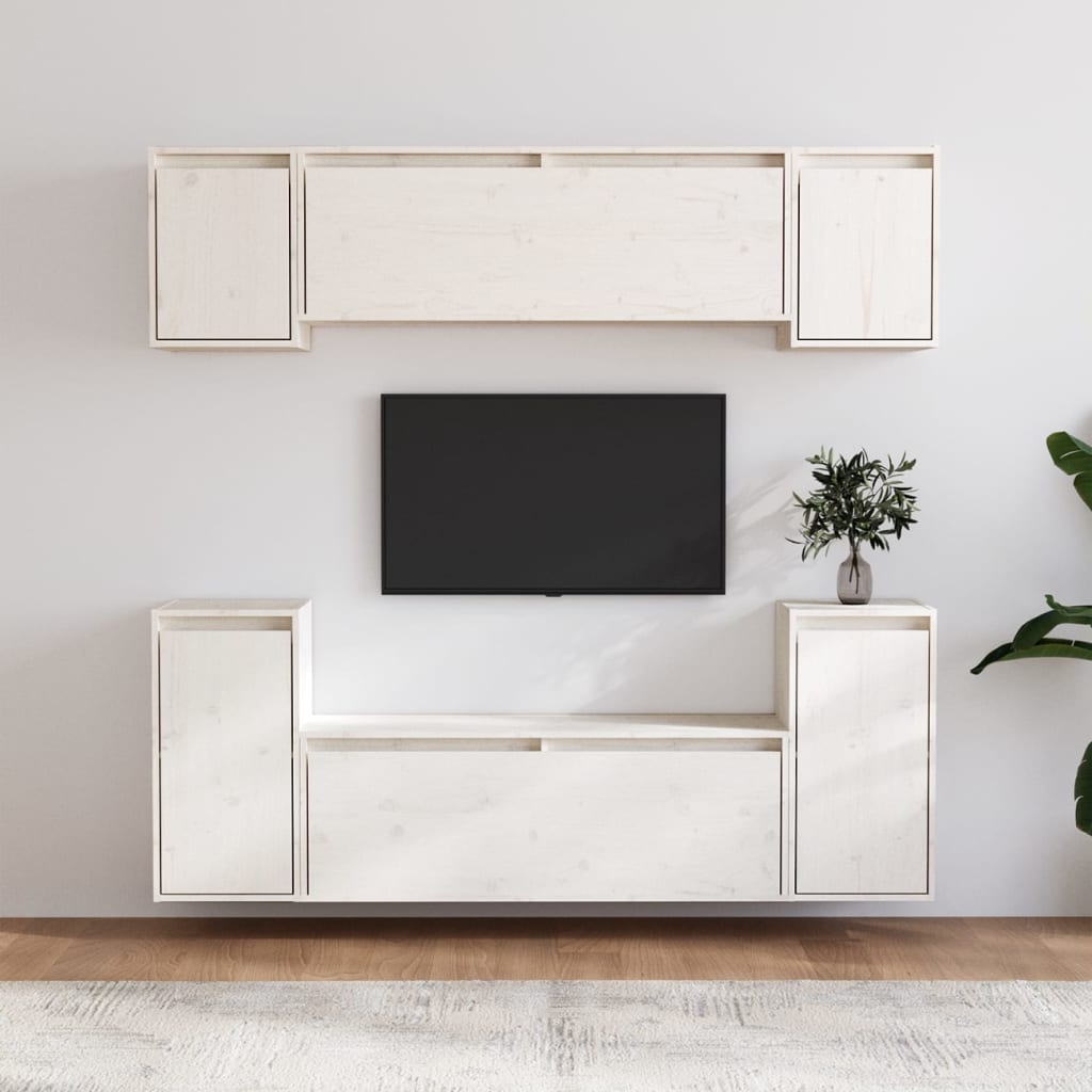 Meubles TV 6 pièces en pin massif blanc