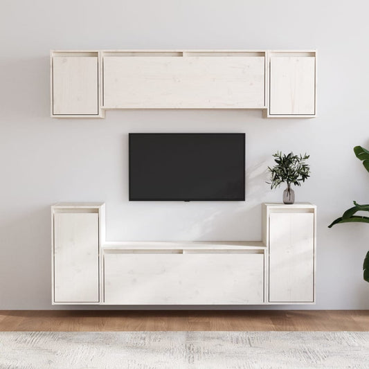 Meubles TV 6 pièces en pin massif blanc