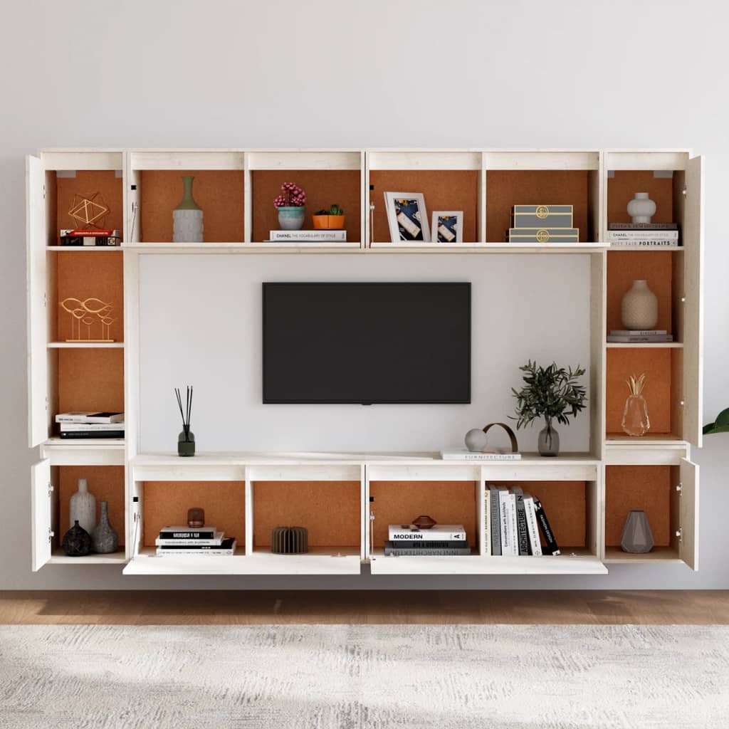 Meubles TV 8 pièces en pin massif blanc