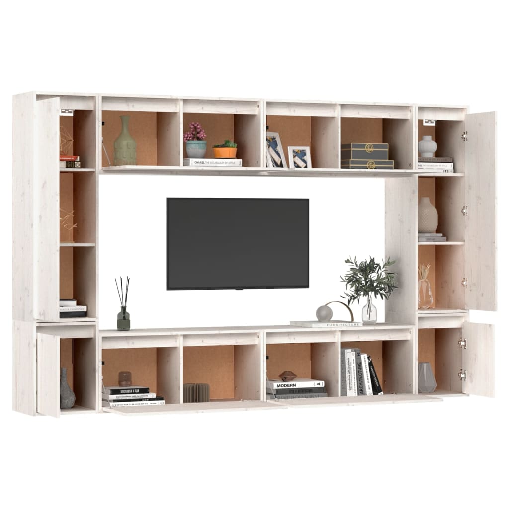 Meubles TV 8 pièces en pin massif blanc
