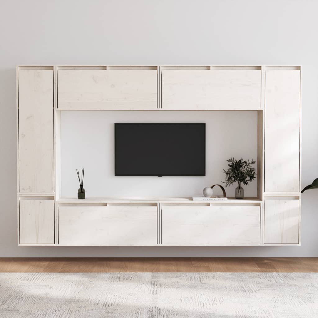 Meubles TV 8 pièces en pin massif blanc