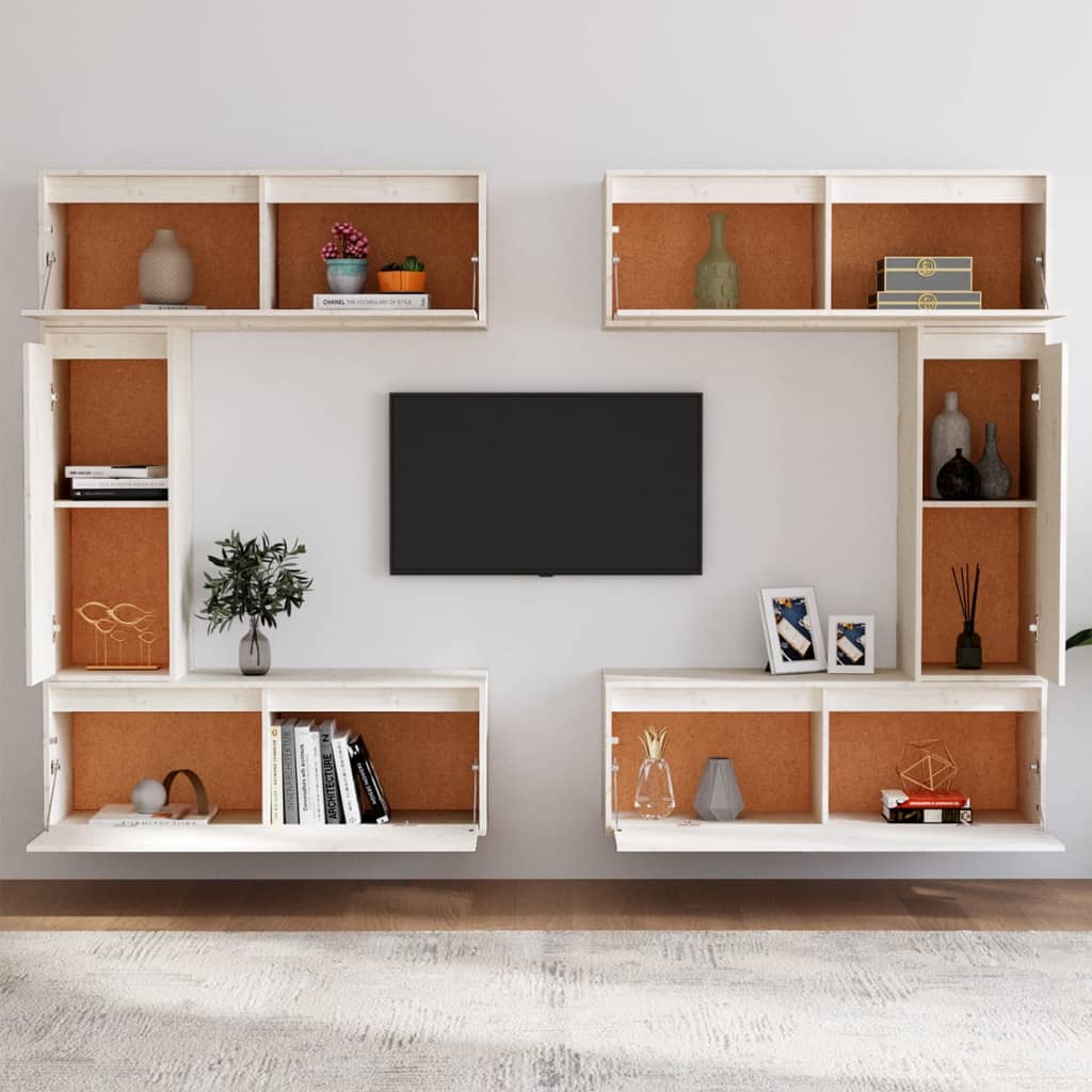 Meubles TV 6 pièces en pin massif blanc