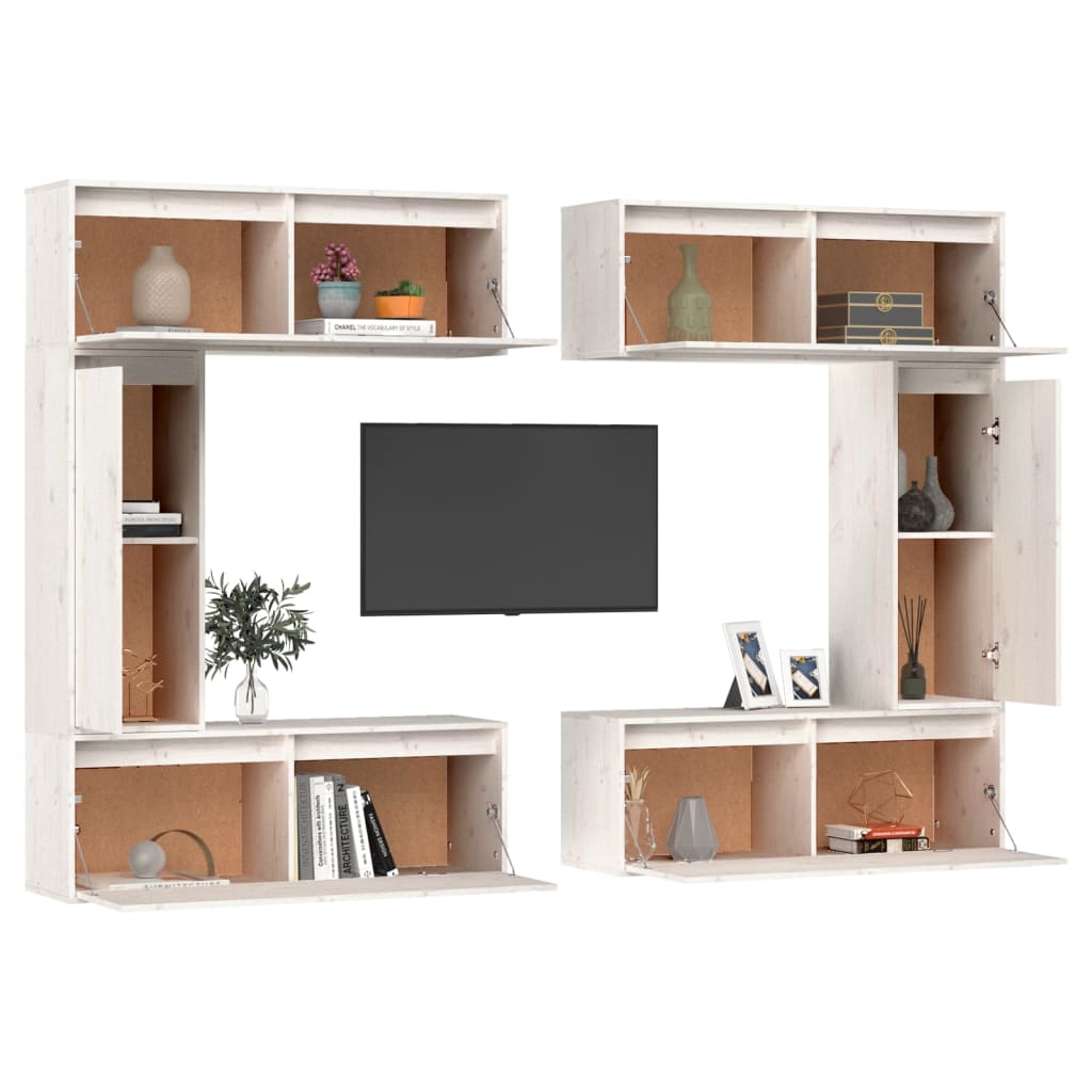 Meubles TV 6 pièces en pin massif blanc