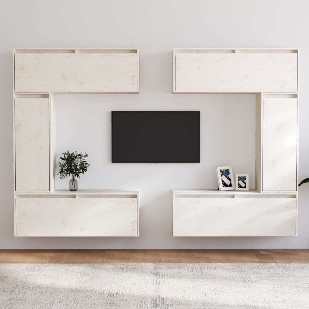 Meubles TV 6 pièces en pin massif blanc