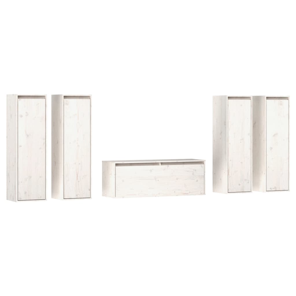 Meubles TV 5 pièces en pin massif blanc