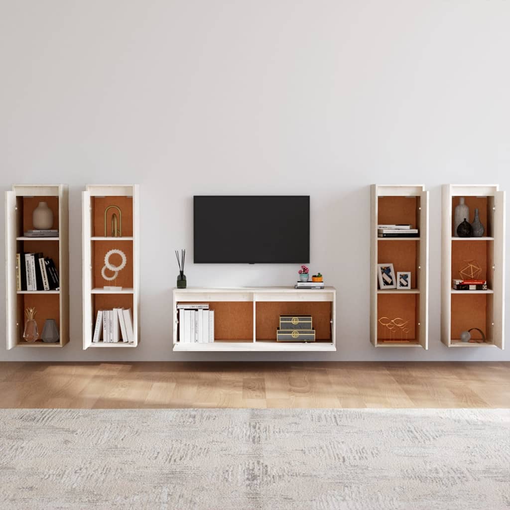 Meubles TV 5 pièces en pin massif blanc