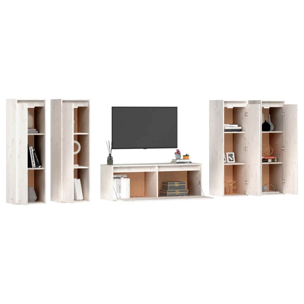 Meubles TV 5 pièces en pin massif blanc