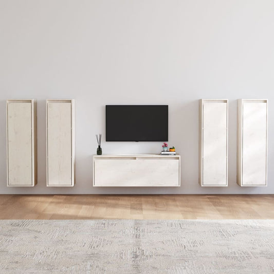 Meubles TV 5 pièces en pin massif blanc