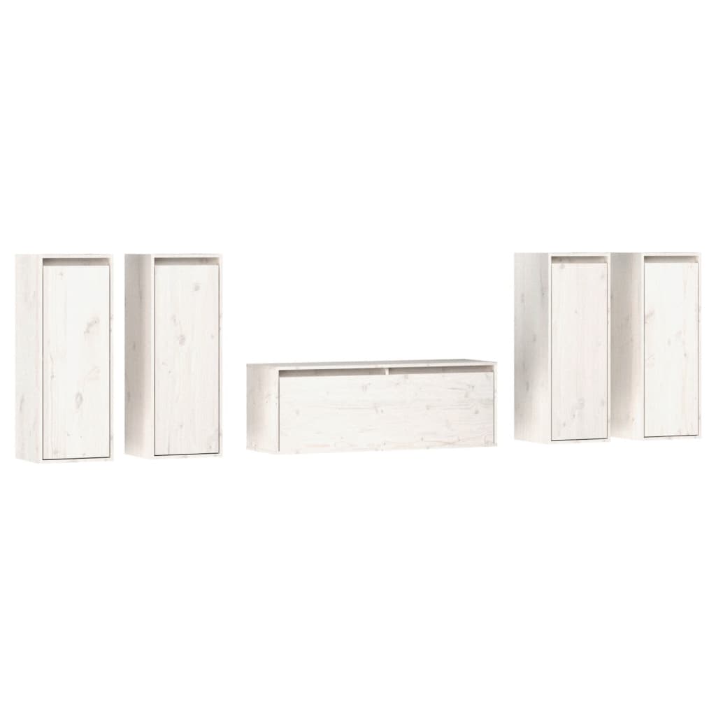 Meubles TV 5 pièces en pin massif blanc