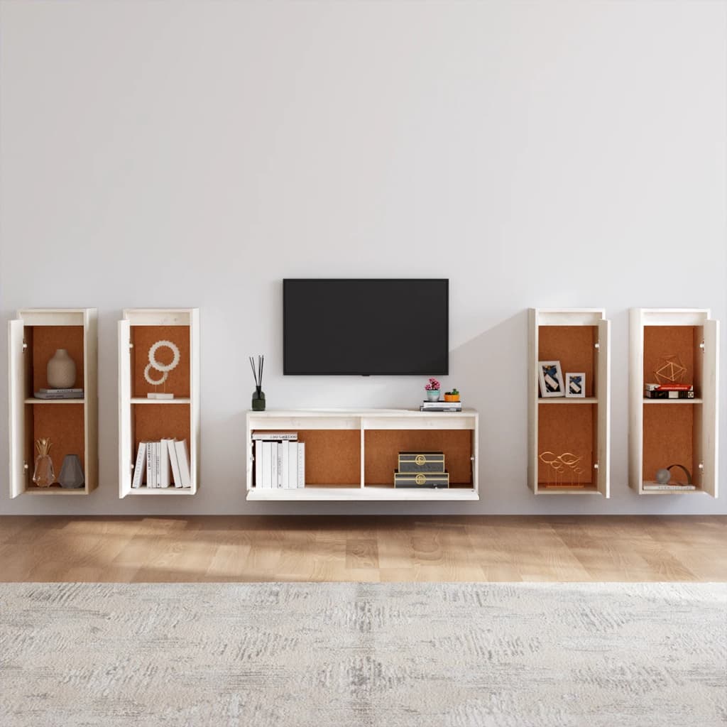 Meubles TV 5 pièces en pin massif blanc