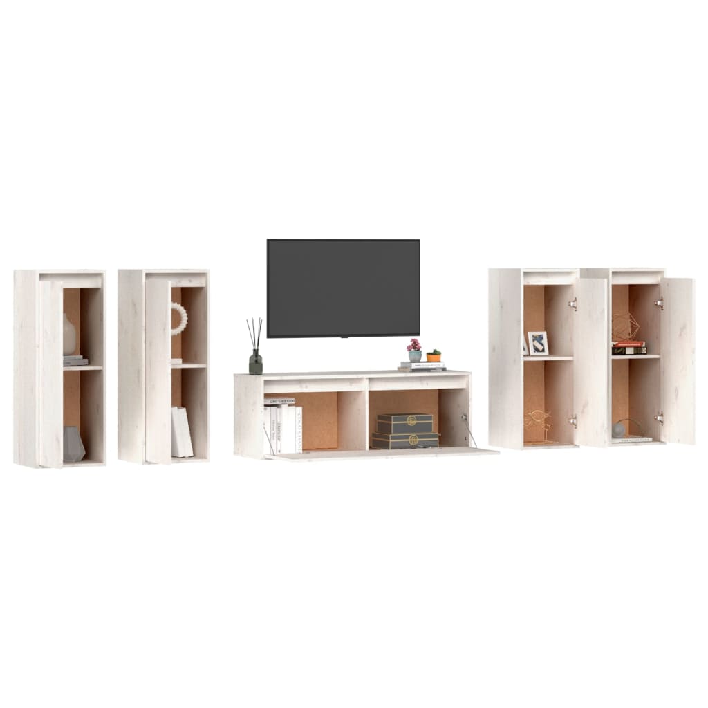 Meubles TV 5 pièces en pin massif blanc