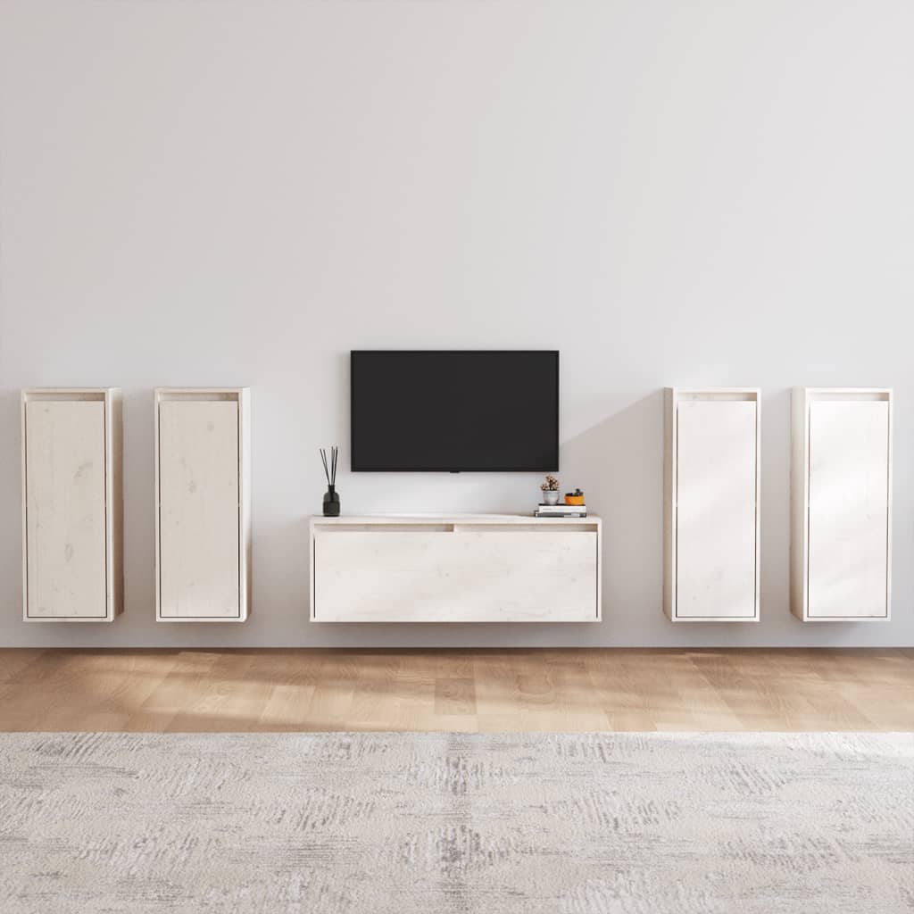 Meubles TV 5 pièces en pin massif blanc