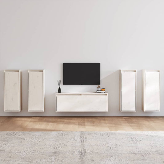 Meubles TV 5 pièces en pin massif blanc
