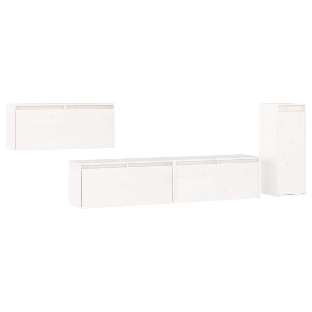 Meubles TV 4 pièces en pin massif blanc