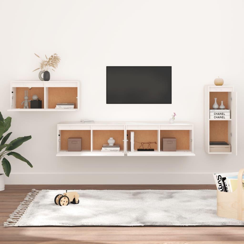 Meubles TV 4 pièces en pin massif blanc